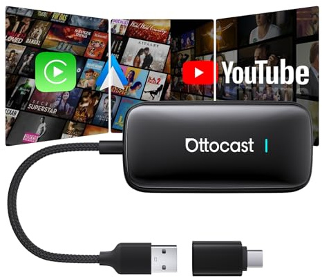OTTOCAST Play2Video Ultra 2025, CarPlay sans Fil et Android Auto avec Youtube/Netflix/Prime Video, Plug & Play, Boîtier IA 4 Go + 32 Go pour Véhicules équipés de CarPlay Filaire à Partir de 2016