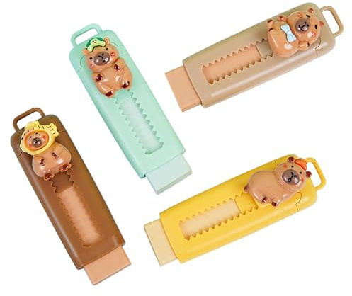 Gonii 4 Piezas Capybara Borradores Retráctiles Para Niños, Lindo gomas de borrar, Dibujos Animados Capybara Para Niños, Para Escuela, Aula (Multicolor A)