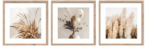 STYLER Bilder set subtle Nature 3 x 30 x 30 cm (redo att hängas upp) med högkvalitativ träram – naturlig lugn för ditt hem – beige grädde brun minimalistisk boho natur