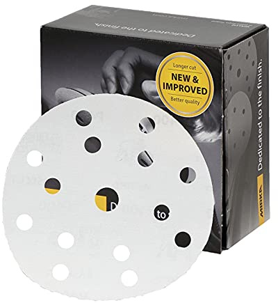Mirka Basecut White Hook and Loop Hook It 150mm 6 Inch Sanding Discs - Box 100 Abrasive P400 Grit Automotive Refinishing Sandpaper Sanding Discs 15 Hole Vacuum Dust Extraction System
