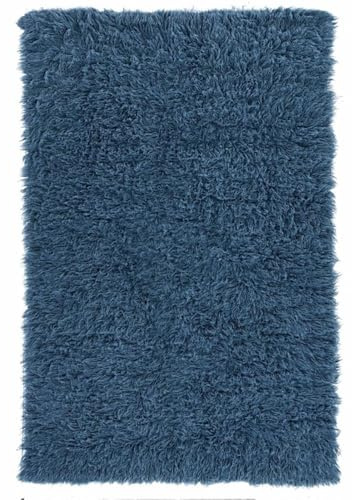 Linon New Flokati Hand Woven Wool 2'4x4'3 Rug in Denim Blue