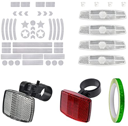 Cosswe 8 Stück Fahrrad Reflektor 2 Reflektor Front Rück 1 Reflektierende Aufkleber 4 Speichenscheinwerfer mit 8m Selbstklebender Reflexfolie Scheinwerfer Fahrradreflektor für Mountainbike Rennrad