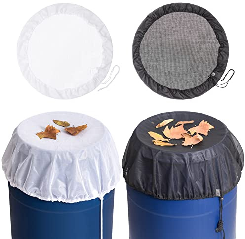 2 Pieces Mesh Cover for Rain Barrels with Drawstring, Water Collection Buckets Tank Protector, Rainwater Bucket Netting Screen Cover for Outdoor Garden, 37.4 Inches, White+Black