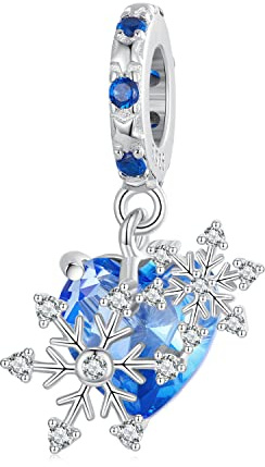 Charms fiocco di neve per bracciale Pandora - Charms ciondolo cuore blu di Natale in argento sterling 925