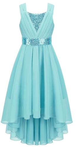 Mufeng Robe de Mariage Fille Enfant en Mousseline de Soie Robe Demoiselle d'honneur Ceremonie Communion Costume de Bal de Soirée 3-16 Ans Turquoise 11-12 Ans