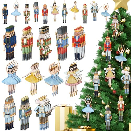 Qunclay 36 Pcs Colorful Christmas Nutcracker Ornaments Wood Hanging Nutcrackers Miniature Figures Traditional Holiday Sweater Ornament for Xmas Decoration (Vintage Nutcracker)