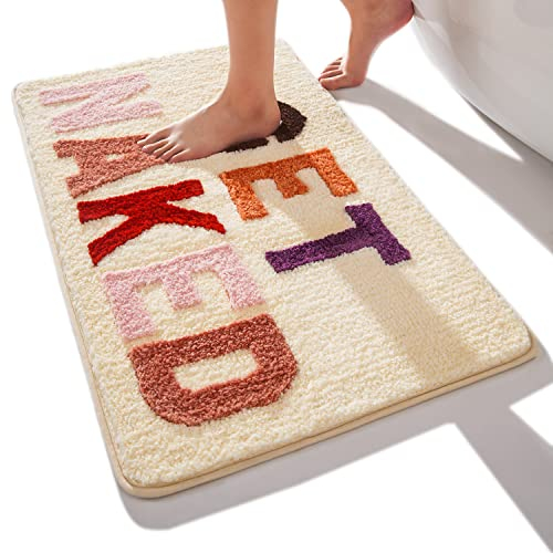 QJHOMO Get Naked Badematte, Beige, Badezimmermatten, 40 x 60 cm, rutschfeste Badematten für Badezimmer, bunte Buchstaben, weiche Mikrofaser, Badezimmermatte, maschinenwaschbarer Teppich
