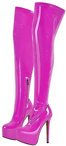 richealnini Women's Metallic Boots Platform Thigh High Boots with Zipper Side Zip Up Elastic Stretchy Over the Knee High Boots Sexy Stiletto Heel Party Wedding Club Motorcycle Riding Boots Pink Size 14