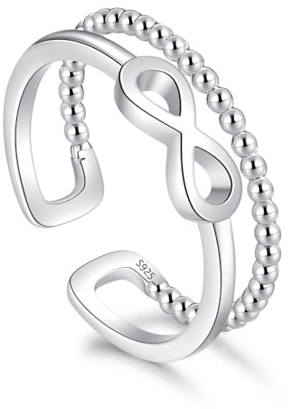 Loutade Silber Damen Ringe, 925 Sterling Silber Offen Verstellbar Ringe, Doppelt Silber Offen Ringe Unendlichkeit, Schlicht Silber Knot Ringe, Stapelbar Offen Knuckle Fingerringe für Frauen Mädchen