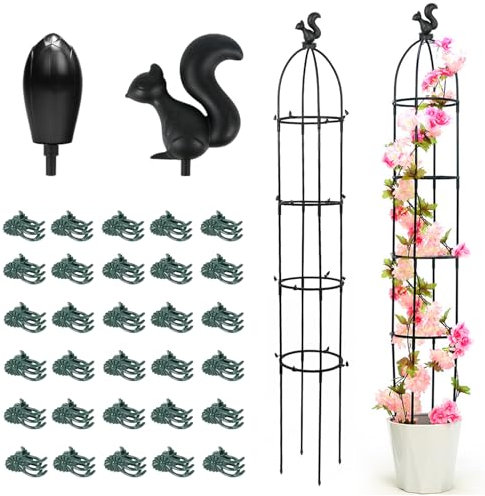 Växtstöd för trädgård, obelisk växtstöd för rosor och blommor, klätterväxter, rankpelare, fristående spaljé, burar, avtagbar rankobelisk ranktur med 30 stycken växtklämmor för tomatväxter (B)