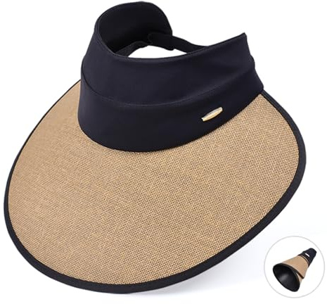 Chasenew Sombreros con Visera para Mujer, de ala Grande, protección UV, para Verano, Safari, Deportes, UPF 50+, Plegable, Paja Caqui, Talla única