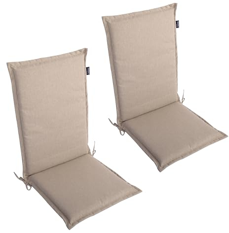 LILENO HOME Gartenstuhl Auflagen als [2er Set - Hochlehner] in Taupe - Bequeme Liegen als Sitzauflagen für Gartenmöbel - Stuhlkissen für Gartenstühle und Klappstühle Malt