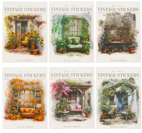 60 Piezas Juego de pegatinas estéticas para jardín, Scrapbook Stickers Zubehör, Accesorios para álbumes de recortes, girasol, calabaza, scrapbook, pegatinas de jardín, papel para álbum de fotos