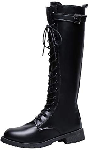 CXKOLD Stivali Donna Gambale Curvy Stivaletti Moto Stivali Texani Donna Alti Alti Coscia Vernice con Tacco Alto in Gomma con Tacco Numero 44