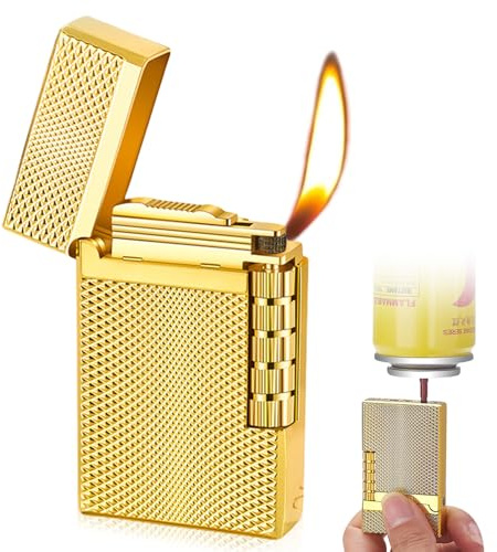 Mechero inflable clásico retro, estilo retro, resistente al viento, vintage, con caja de regalo, llama suave para hombres y padres (dorado)
