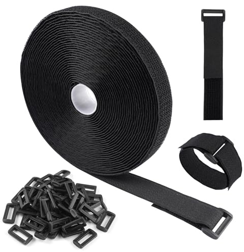 10 m x 2,5 cm kardborrband med 50 spännen, kardborrband, stark, kardborrband, rulle, fri klipplängd, remband, återförslutningsbar, svart