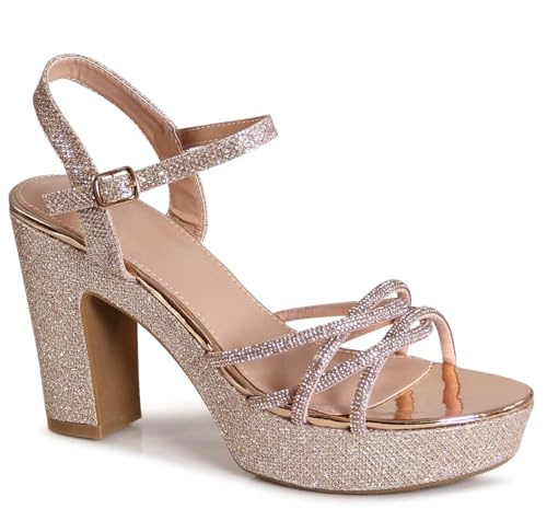 topschuhe24 3155 Damen Glitzer Sandaletten Plateau Pumps, Farbe:Rose Gold, Größe:39 EU