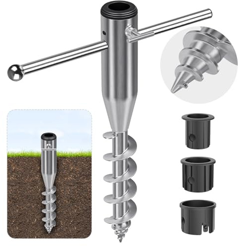 Dolibest Anclaje de playa para sombrilla, 42 cm, línea de lavado giratoria, estaca de suelo, sombrilla de arena, sombrilla de patio, soporte de tierra, base de soporte para poste de 3 a 5 cm con mango