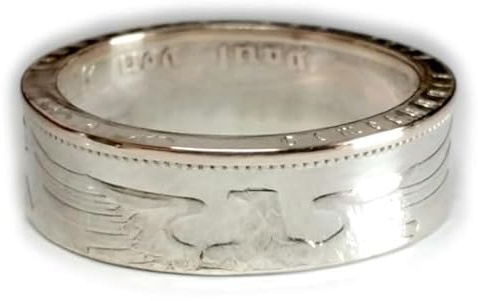 Generisch Münzring 2 Reichsmark 1936-1939 Adler, original Münze Silber 625 im Silber Finish + Schmuckbeutel - Silberring Handgefertigt in Deutschland, Herren Ring Damen (55 - Ø 17,5 mm)