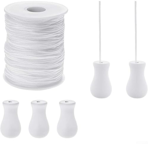 Cordón de polímero blanco de 0.5 mm, 100 yardas con 5 colgantes para persianas enrollables y cortinas venecianas verticales, cuerda de repuesto resistente al desgaste para una suavidad suave
