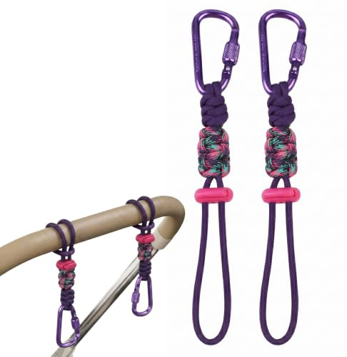 DTDULL 2 Ganchos para Cochecito con Mosquetón Y Cuerda, para Colgar Bolsos Y Bolsas De Pañales, Morados, para Cochecitos Y Sillitas, Niños Y Bebés, Prácticos Y Resistentes, Fácil Instalación