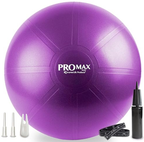 SmarterLife PRO MAX Exercise Ball for Stability Workout, Fitness, Pregnancy, Yoga, Pilates, Home Gym, Physical Therapy, Birthing, Balance Ball Chair (65 cm, Purple)