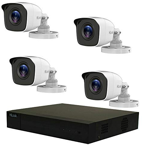 HiLook TK-4144BH-MM TVI - Set completo per videosorveglianza, con disco rigido da 1 TB, registrazione a canale completo H.264, compressione video, 4 telecamere di sorveglianza TVI 4 MP