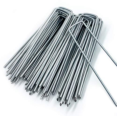AGAKY Estacas de Jardín Antirust - Versátiles Estacas en Forma de U para Césped, Césped Artificial, Membrana, Redes y Tela de Paisajismo - 6'' (150mm) - Paquete de 50 Unidades