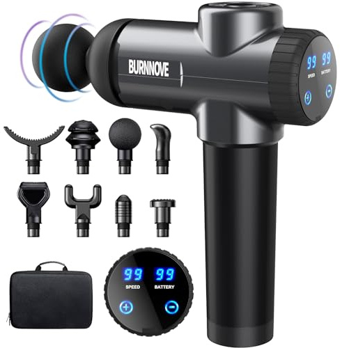 BURNNOVE Massaggiatore Muscolare Gun Muscle Massager 99 Velocità 2800mAh 3300PRM LED Touch Screen a Basso Rumore con 8 Teste di Massaggio e Sacchetto di Stoccaggio