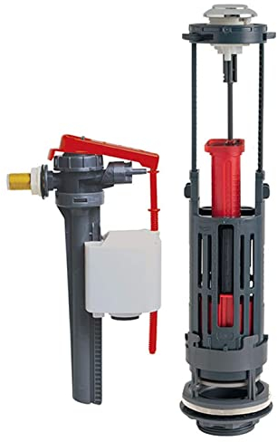 Wirquin 10723589 Chasse d'eau wc complète mécanisme wc double chasse Wirquin One & robinet flotteur à alimentation latérale Jollyfill, gris et rouge