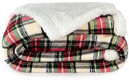 Caritex Coperta Plaid Tartan in Pile Coral e Sherpa - Dimensioni Varie W462 Una Piazza e Mezza 160x210 cm Panna
