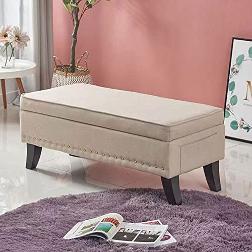 BAKAJI Pouf Cassapanca Panca Contenitore Poggiapiedi Camera da Letto Rivestimento tessuto Rettangolare Morbido Capiente Divanetto Portaoggetti Apribile Struttura Legno Capiente 80 x 45 cm (Beige)