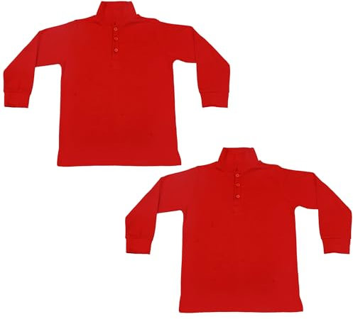 Bahob® 2 Pack Boys Girls School Uniform Polo Shirt Childrens Plain Long Sleeve Polo Shirt PE Top 5-14 Years (Red, 11-12 Years)