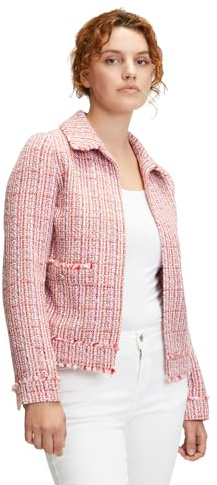 Tecknad jacka dam tweedblazer med fickor, flerfärgad, 56 cm, kort längd, rak passform, storlek 4845, ROSA, 40
