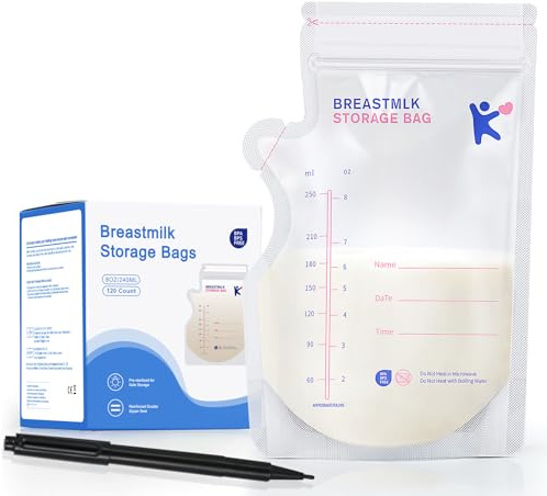 Breast Milk Storage Bags Freezer, 120 Count Self Standing Breast Milk Bags, Ready to Use Easy to Pour Breast Milk Storage Bags, No Leak Double Sealed Breast Milk Bag, BPA Free, 8 Oz