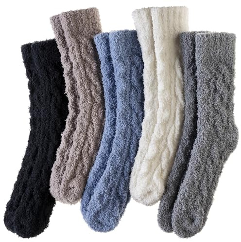 SEEYAN Womens Fluffy Socks Slipper Winter Warm Fuzzy Soft Comfy Plush Therma Cozy Cabin Casual Socks (5 Pairs Blue#M)