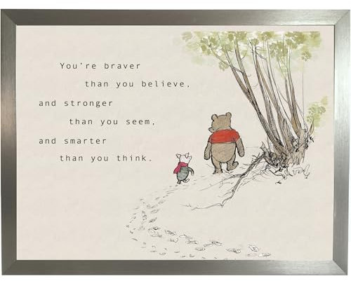 Winnie the Pooh Lap Tray: You're Braver Than You Believe Quote, Pooh Bear Lap Trays with Bean Bag cushion, Friendship Gift Laptop Desk (Frame Choices x 4)