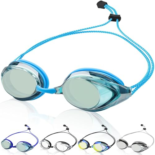 Otionus Swim Goggles for Adult Men Women Youth, Bungee Strap Swimming Goggles No Hair Pulling Mirrored Lens Goggles No Leaking Anti-Fog UV Protection