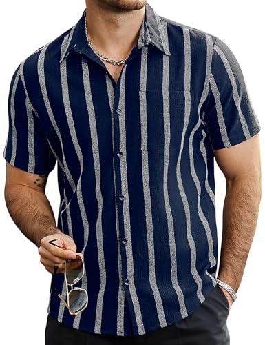 VATPAVE Mens Button Down Short Sleeve Shirt Summer Beach Shirts 3XL Navy