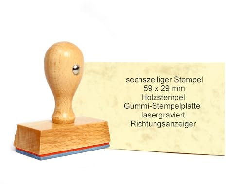 Dekolando Holzstempel Stempel personalisiert 1zeilig bis 6zeilig - Firmenstempel mit Wunschtext personalisieren - Namensstempel Adressstempel (6 Zeilen | 59 x 29 mm)