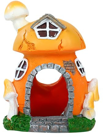 Umimiss Fish Tank Decorations - Fish Tank Ornaments, Fantasy Aquarium Ornaments with Detailed Mushroom Roof, Stone Door and Windows, Safe Resine Decor for Tropical and Goldfish Tanks