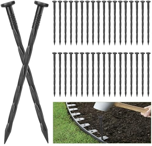 100Pack Plastic Landscape Edging Spikes, 8 Inch Spiral Landscape Anchoring Spikes，Landscape Spikes for Garden Lawn Yard, Paver Edging, Weed Barrier, Artificial Turf & More