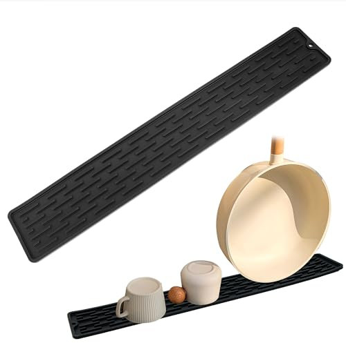 Abtropfmatte Schmal, Platzsparend Barmatte Schmale Silikon Abtropfmatte Geschirr, Rutschfest und Langlebig Trockenmatte für Glasbecher, Trinkglas, Schneidebrette, 55 x 8,8 x 0.5 cm, Schwarz