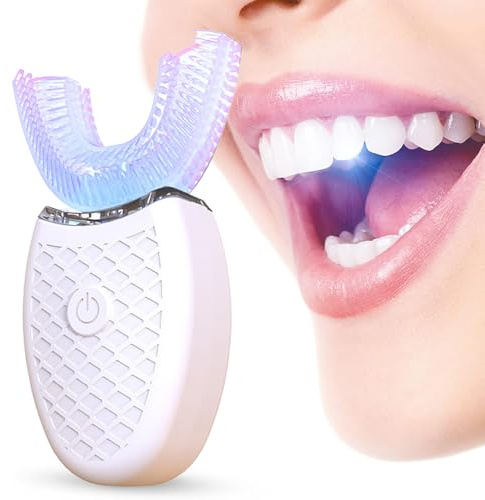 Ultrasonic U Type Electric Toothbrush, 360° Automatic Electric Toothbrush Teeth Whitening Brush Wireless Electric Tooth Clean Brush Adults Electric Lazy Toothbrush (White, One Size)
