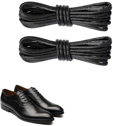 Elegance-go Business Schnürsenkel,4 Stück Runde Gewachste Schnürsenkel 2,5 mm Wasserabweisend Kleid Schnürsenkel Oxford - Schuhbände für Lederschuhe,Herenschuhe,Anzugschuhe,Halbschuhe 80cm(Schwarz)