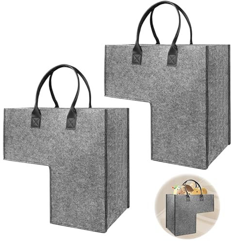 Forhome 2 pezzi organizer per scale grigio con manici, cestino per scale a forma di L, cestino per scale pieghevole in feltro per oggetti per la casa, giocattoli