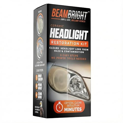BEAM BRIGHT Ceramic Headlight Restoration Kit – Car Headlights Cleaner & Restorer for Cloudy, Yellowed Headlights - with UV Protection for Durable Clarity & Shine - No Power Tools Needed