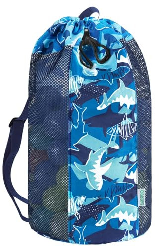 WAWSAM Squalo Borsa da Spiaggia in Rete Zaino con Coulisse Palestra Borsa per Giocattoli da Spiaggia Grande Capacità Sacchetta Sportiva Sacca con Coulisse