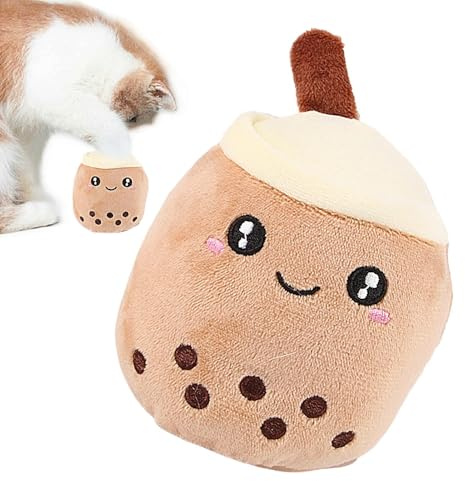 Gefülltes Hundespielzeug, Plüschtierkissen mit Blasentee, Cartoon-Umarmungskissen, gefülltes Teekissen für Hunde und Katzen, reduziert Langeweile