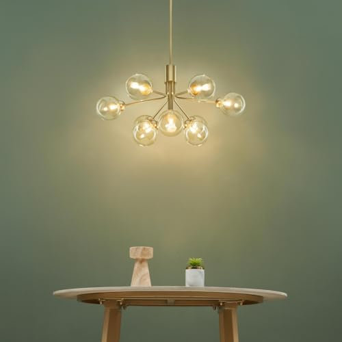 KOSILUM - Lampadario grande e elegante dorato, 12 palline trasparenti, luce bianca calda, illuminazione soggiorno, camera da letto, cucina, corridoio, 9 x max 5 W, G9, IP20